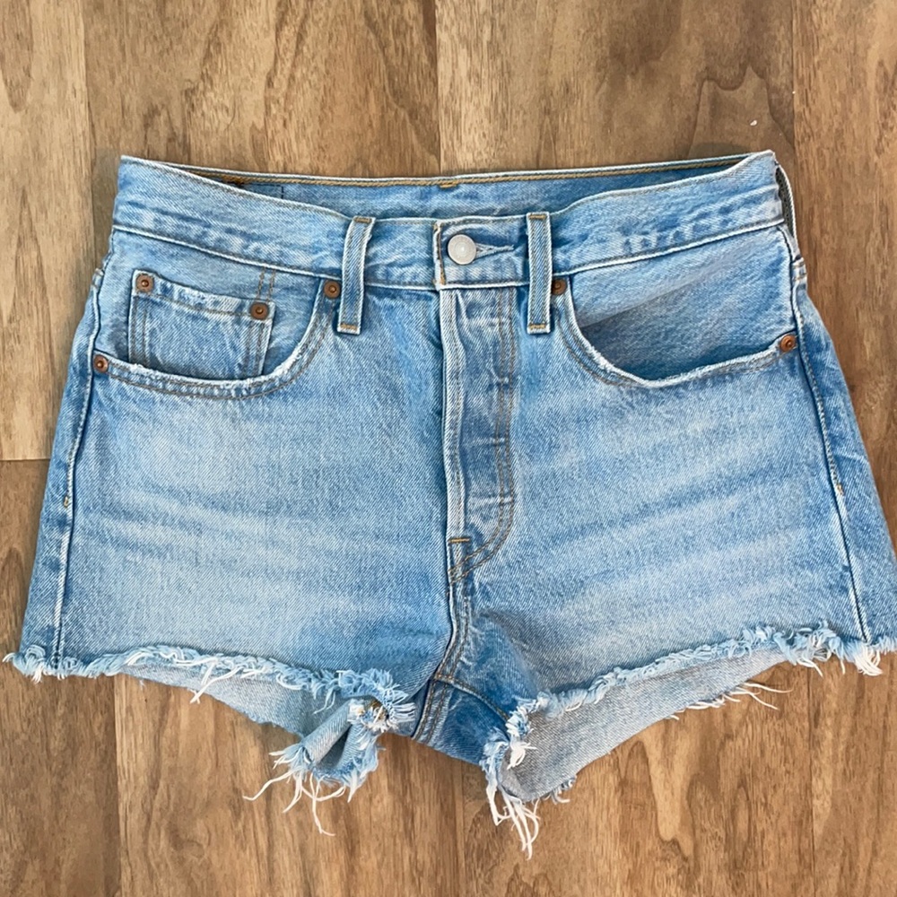 Levi's Light Blue Distressed Denim Jean Shorts